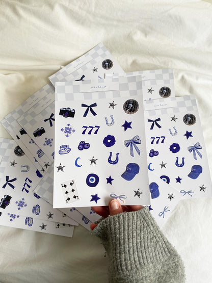 Planche de stickers bleu lucky girl